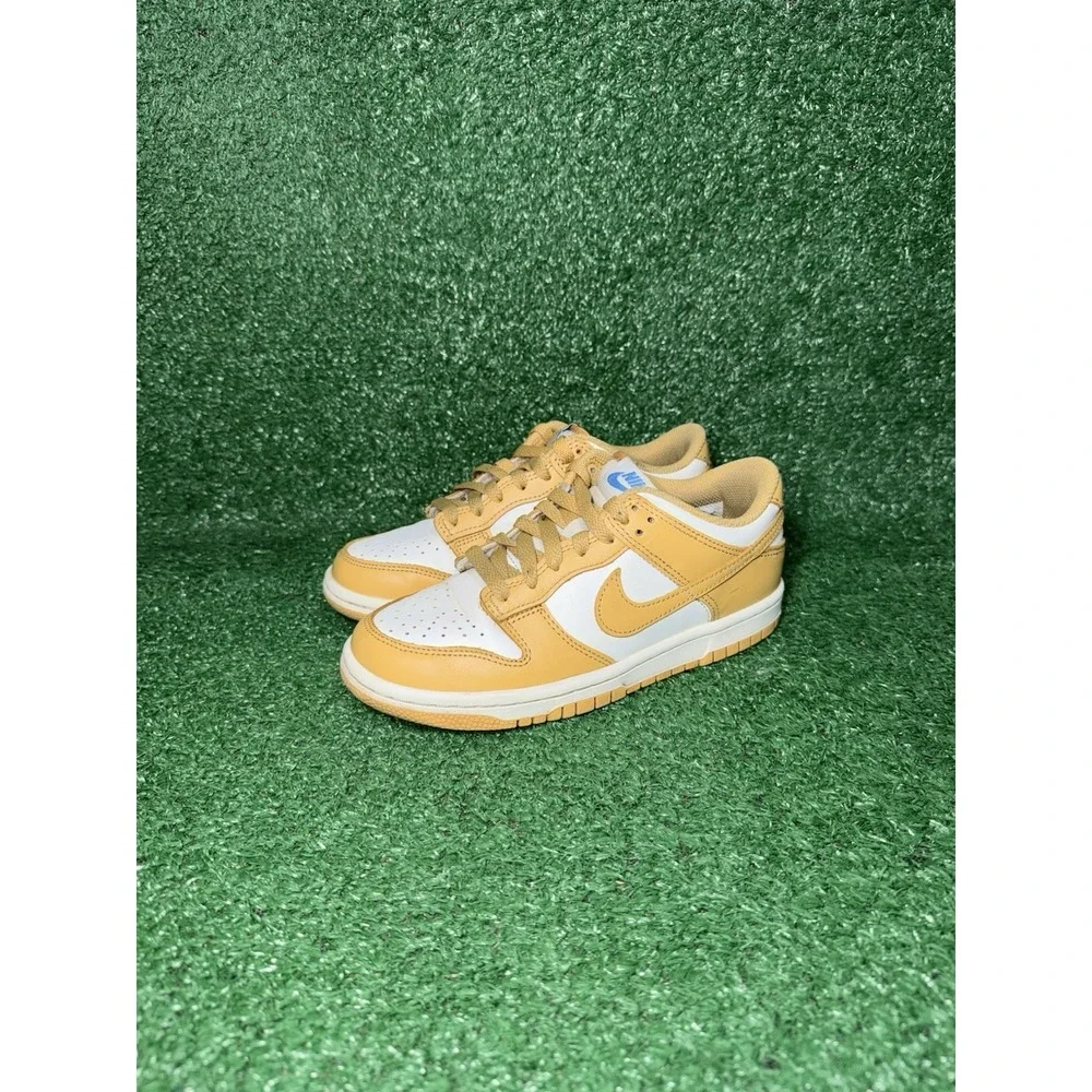 Nike Dunk Low Women Size 5.5 Yellow White Leather Casual Shoes Athletic Sneakers